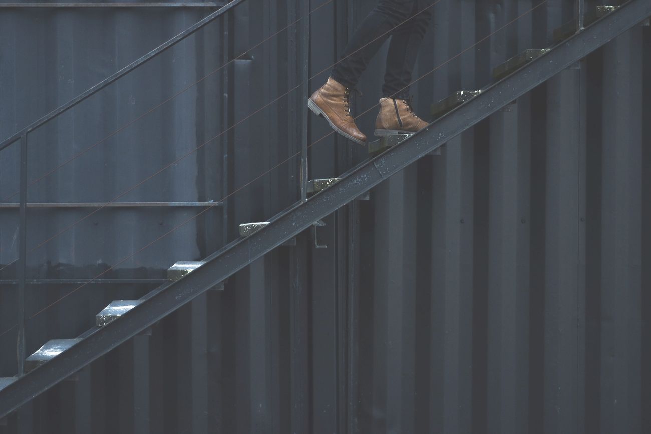 Free man walking up the stair